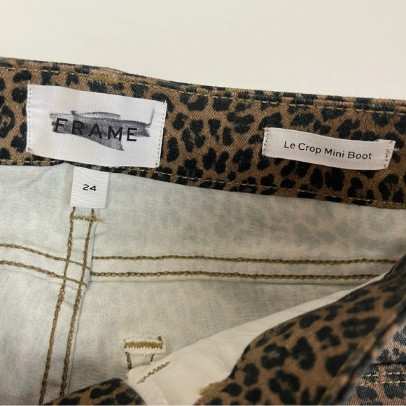 NWT Frame Le Crop Mini Boot Coated Jeans Womens 24 Leopard Tan Black - Picture 6 of 12